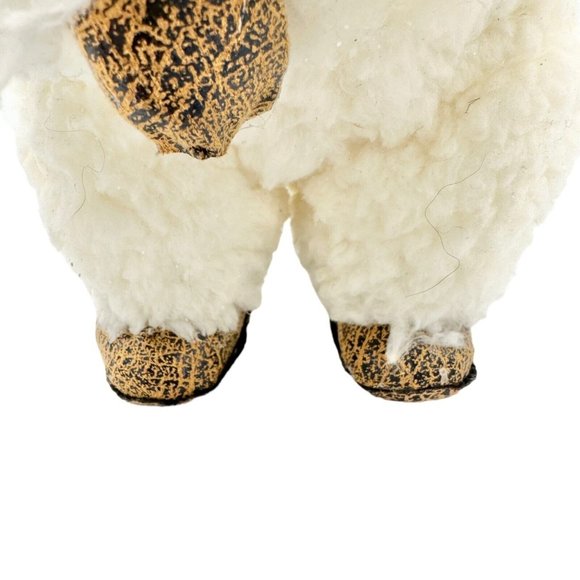 Winter Bear Stands Up Figurine Off-White Fleece with Green Velvet Scarf and Hat - Picture 5 of 13